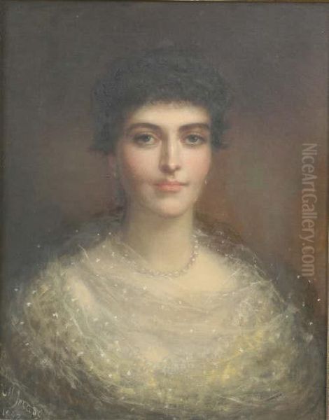 Portrait Of Flora Daughter Of Sir C.j.s.lamb Bt. Signed And Dated 1882 24 X 19in Oil Painting by Louis William Desanges