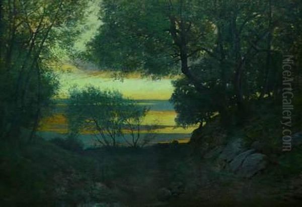 Vallee De Fontana, Soleil Couchant Oil Painting by Jean Desbrosses