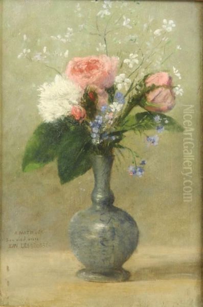 Still Life Of Flowers In A Vase Oil Painting by Jean Desbrosses