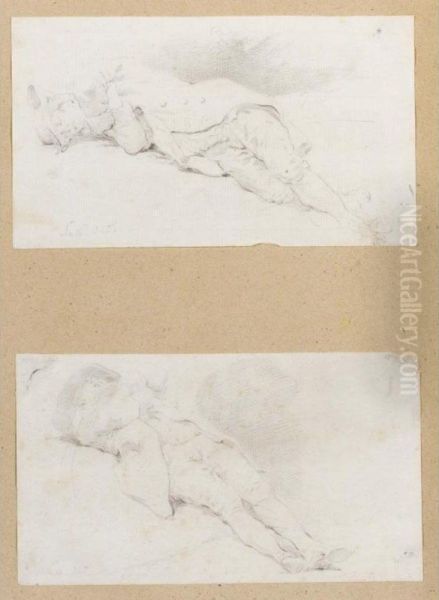 Eight Sheets With Studies Of Resting Soldiers Oil Painting by Guillaume Desire J. Descamps