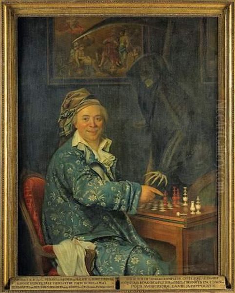 Portrait Du Dr De C. Jouant Aux Echecs Avec La Mort Oil Painting by Remi Furcy Descarsin