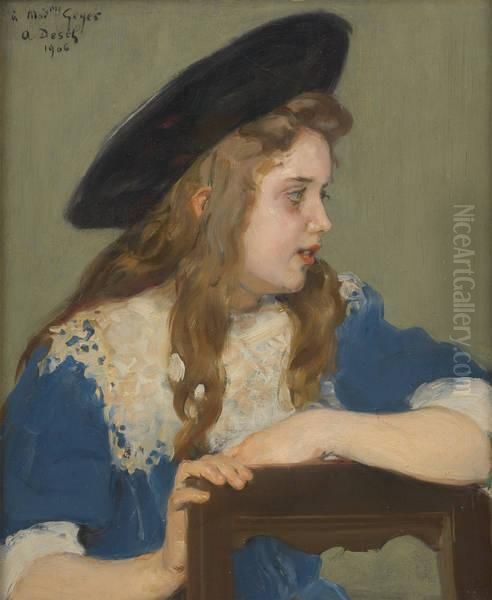 La Jeune Fille A La Robe Bleue Oil Painting by Auguste Theodore Desch