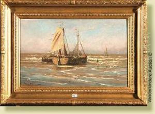 Bateaux De Peche En Bordde Mer Oil Painting by Jean Theodore Descourtilz