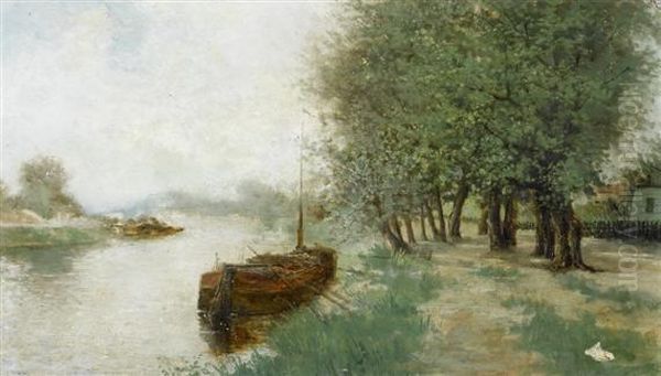 Canal Landscape With Small Boat Oil Painting by Alexandre Desgoffe