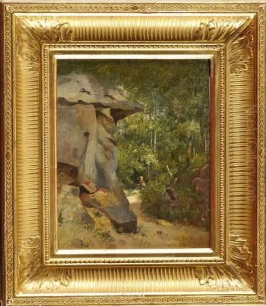 Promenade En Foret De Fontainebleau Oil Painting by Charles-Felix-Edouard Deshayes