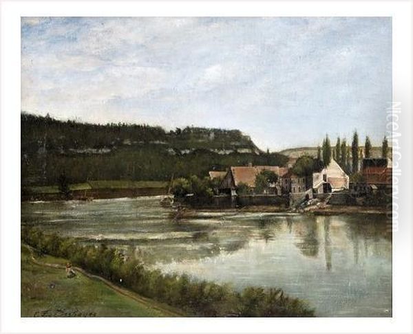 Hameau Au Bord De La Riviere Oil Painting by Charles-Felix-Edouard Deshayes