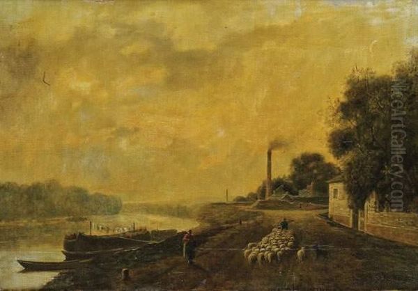 Bord De Canal Oil Painting by Charles-Felix-Edouard Deshayes