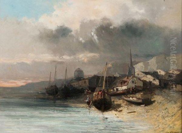 Bord De Mer En Normandie Oil Painting by Eugene Deshayes