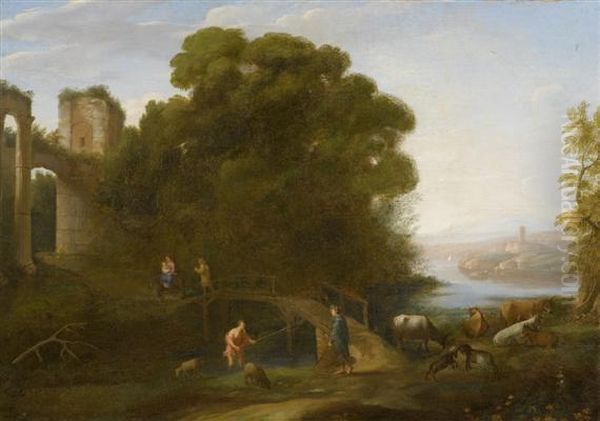 Pastoral Landscape With The Flight Into Egypt Oil Painting by Giovanni Domenico Desiderii