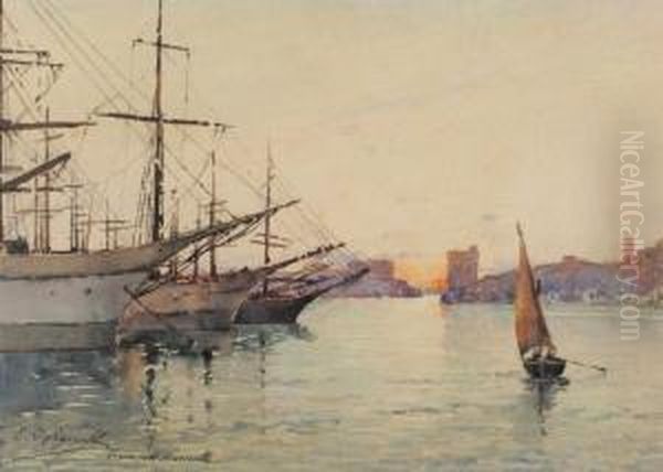 Le Vieux Port De Marseille Oil Painting by Ernest Designolle