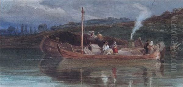 Figures On A Barge Oil Painting by Antoine-Desire Heroult