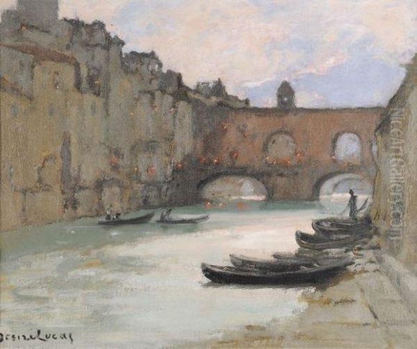 Ponte Vecchio Le Soir A Florence Oil Painting by Louis Marc Desire Lucas