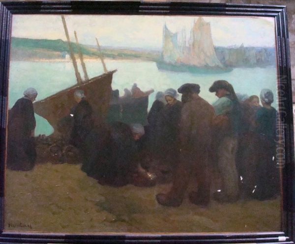 Pecheurs Au Port Oil Painting by Louis Marie Desire-Lucas