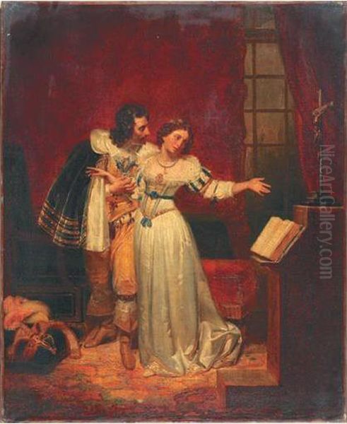 Les Adieux De Louis Xiii Et De Mademoiselle De Lafayette Oil Painting by Augustin Francois B. Desmoulins