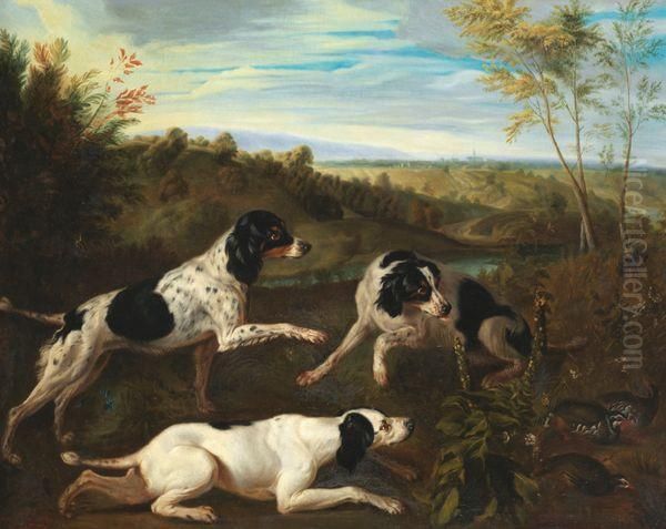 Chiens Debusquant Dans La Campagne Des Perdrix Oil Painting by Alexandre-Francois Desportes