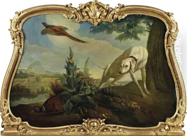 An Extensive Landscape With A Hound Flushing Pheasants Oil Painting by Alexandre-Francois Desportes