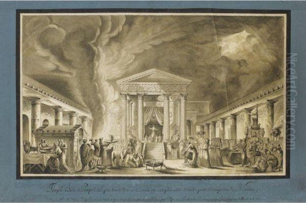 A Night-time Ceremony Before The Temple Of Isis, Pompeii Oil Painting by Louis Jean Desprez