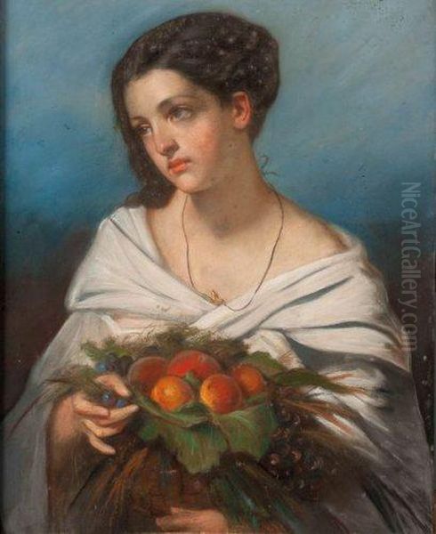 Jeune Fille A La Coupe De Fruits Oil Painting by Emile Francois Dessain