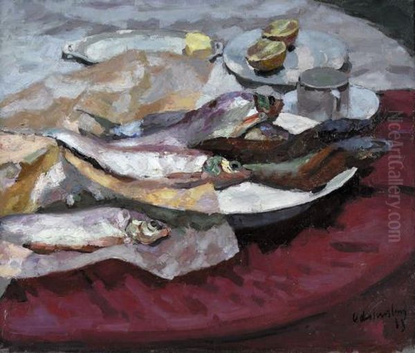 Nature Morte Aux Poissons Oil Painting by Georges Dessouslavy