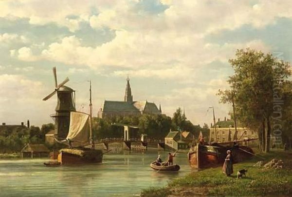 Haarlem With A View Of The Grote Kerk Oil Painting by Johannes Josephus Destree