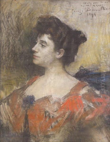 Portrait De Madame G Pastel Oil Painting by Georges Desvallieres