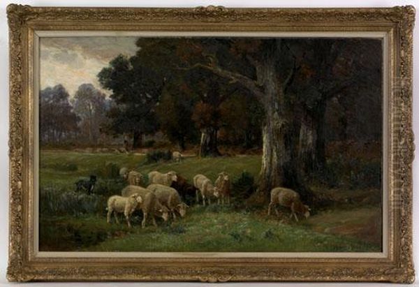 Landscape With Sheep Oil Painting by James Desvarreux-Larpenteur