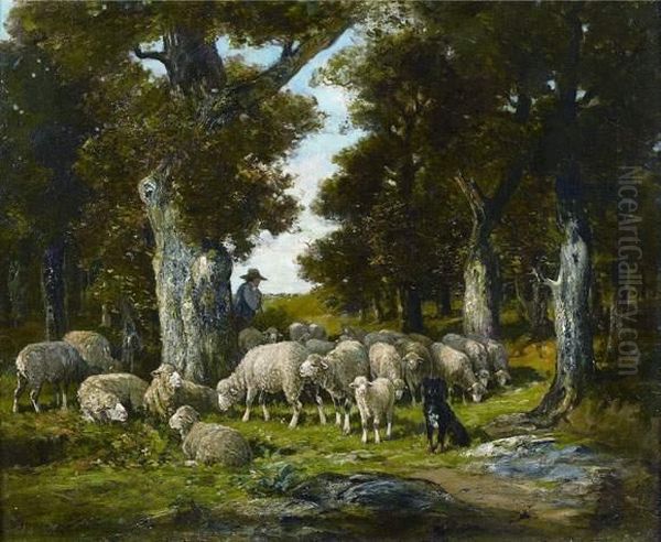 Berger Et Ses Moutons Oil Painting by James Desvarreux-Larpenteur