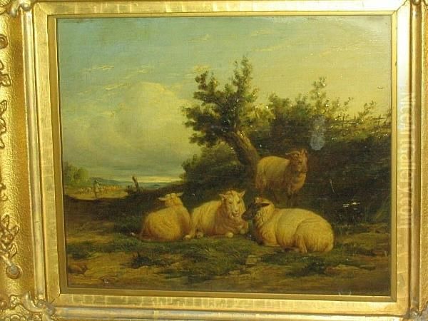 Sheep Resting In A Country Landscape Oil Painting by Herbert Clayton Desvignes