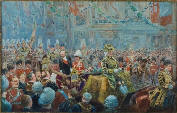 Parade Scene Depicting George V And Poincare Oil Painting by Charles Jean-Bapt. Detaille