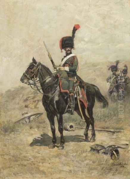 Soldier On Horseback Oil Painting by Jean Baptiste Edouard Detaille