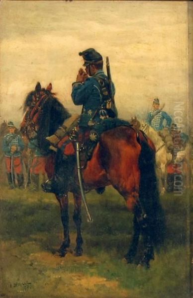 A Cavalryman Oil Painting by Jean Baptiste Edouard Detaille