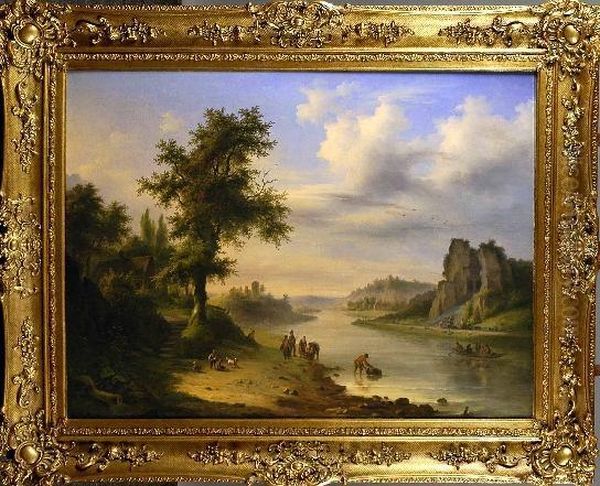 [paysage Anime Avec Riviere] Oil Painting by Eugene Napoleon Deterre