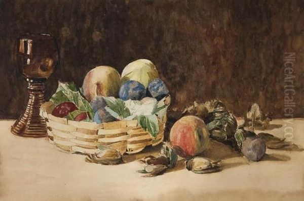 Still Life Of A Goblet, And Fruit And Cobnuts In A Basket Oil Painting by Charles Maurice Detmold