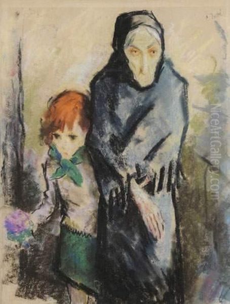 Grand-mere Et Son Enfant Oil Painting by Constant Detre