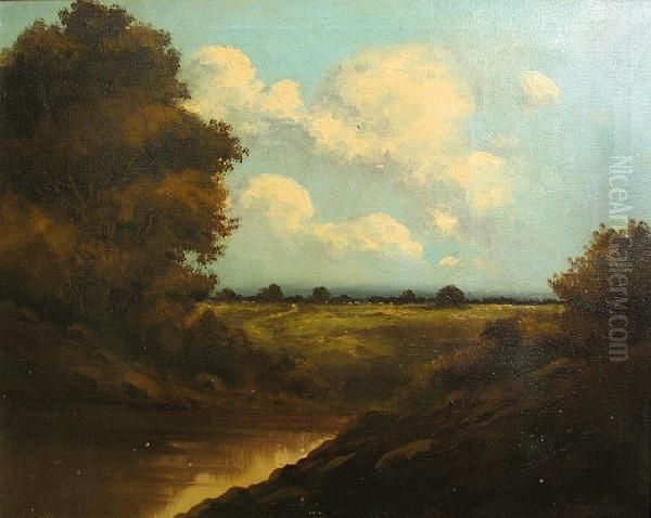 Landscape With A Pond In The Foreground Oil Painting by Richard Detreville