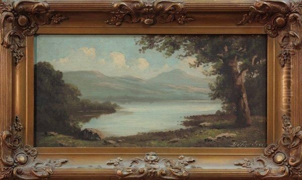 Landscape With An Oak Tree Overhanging A Lake Oil Painting by Richard Detreville