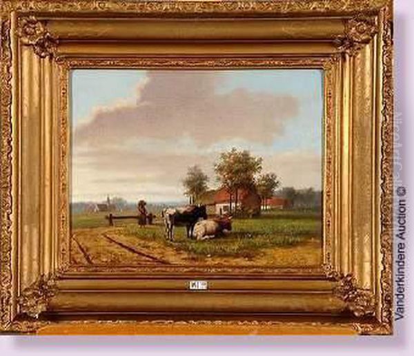 Paysage Anime Aux Vaches Oil Painting by A. Detroyer