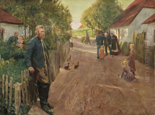 Dorfliche Szene. Oil Painting by Ludwig Dettmann