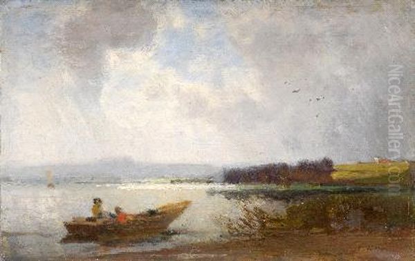 Ufer Am Chiemsee Mit Fischerboot Oil Painting by Heinrich Deuchert