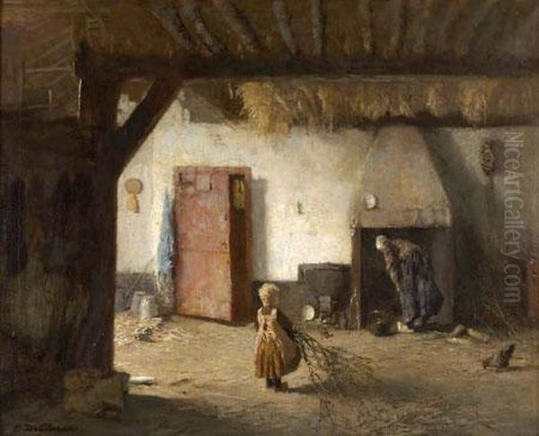 Tending The Fire Oil Painting by Frans Deutmann