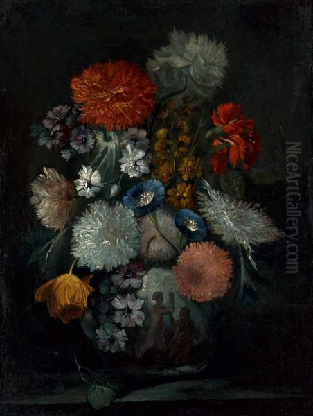 Blumenstilleben Mit Nelken Und Chrysanthemen Oil Painting by Francois J. Deutsch