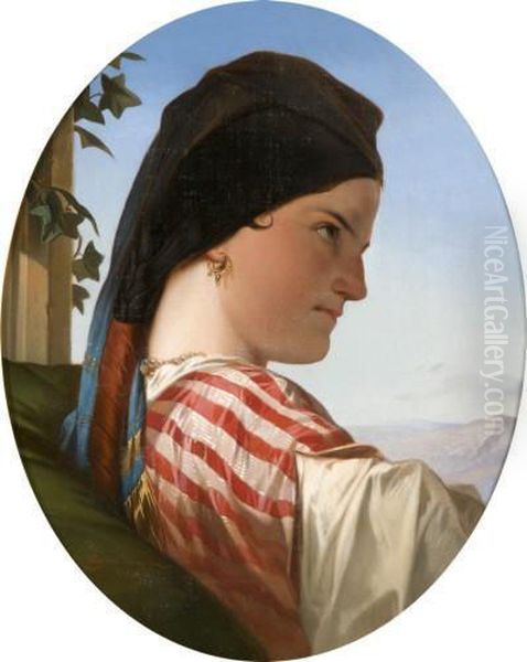 Jeune Napolitaine Pensive Oil Painting by Eugene Devaux