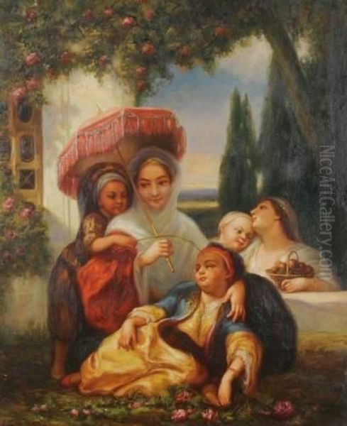 Repos De Jeunes Femmes Orientales Oil Painting by Louis Devedeux