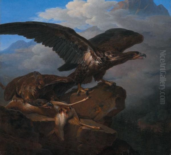 Couple D'aigles Et Leur Proie Oil Painting by Jean-Charles Develly