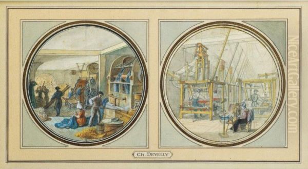 Projets Pour Six Assiettes Du Service Des Arts Industriels Oil Painting by Jean-Charles Develly