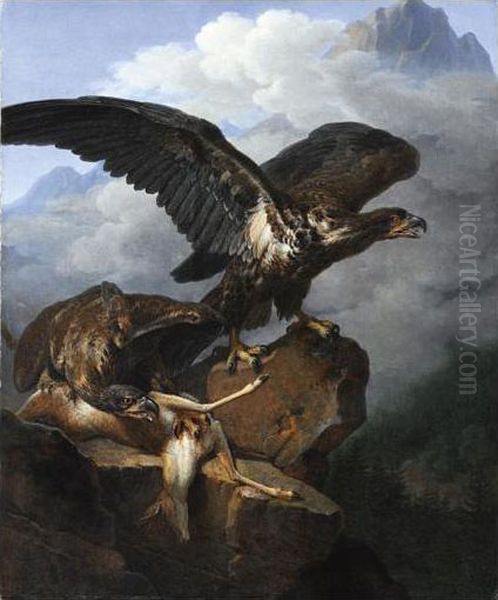 Aigles Avec Leur Proie Oil Painting by Jean-Charles Develly