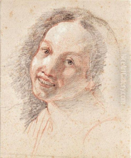 Study Of The Head Of A Smiling Girl Oil Painting by W. Deventer