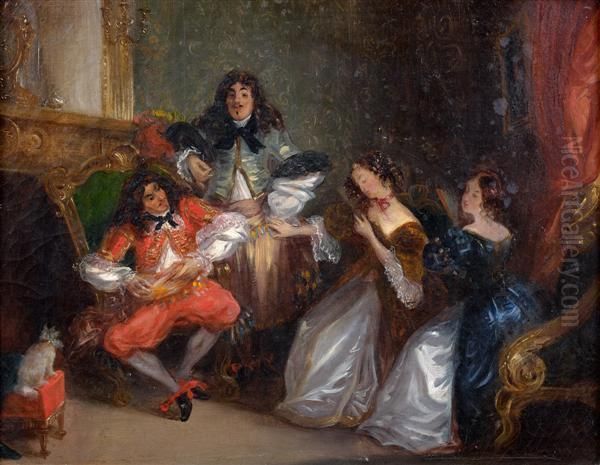 Conversation Au Temps De Louis Xiii Oil Painting by Achille Deveria