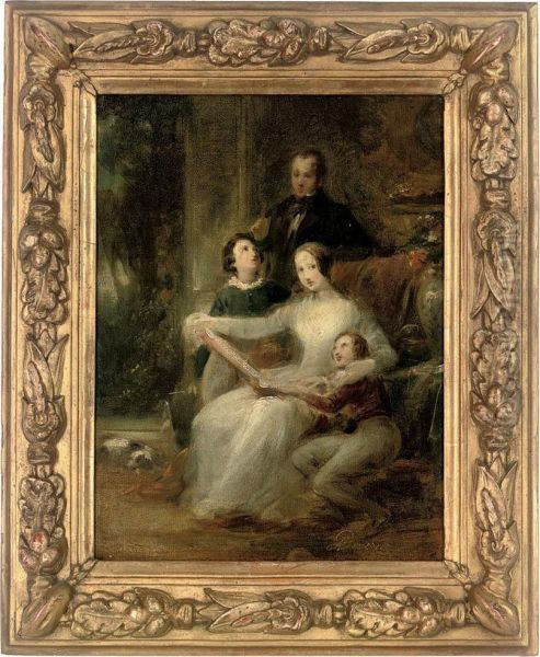 Study For A Family Portrait Oil Painting by Achille Jacques Jean Marie Deveria