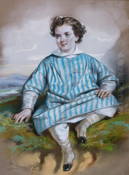 Portrait D'enfant A La Chemise Rayee Oil Painting by Eugene Deveria